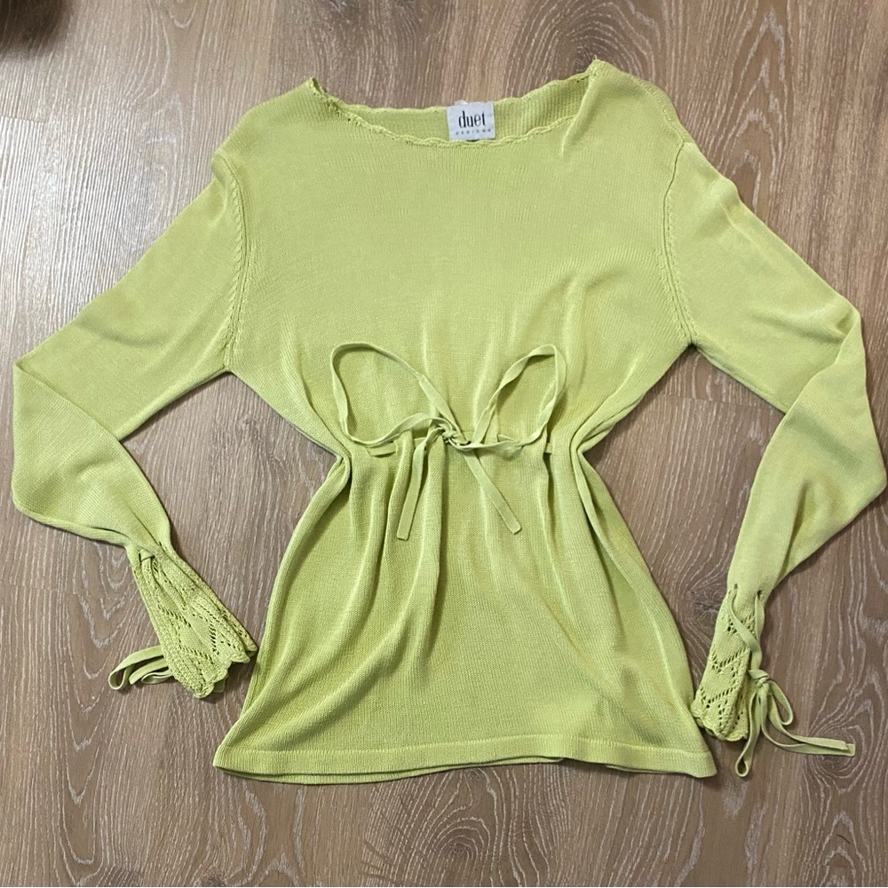 Lime Green Knit Top with Tie-Front by